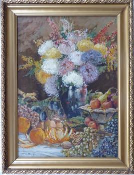 Zdenek Nemastil - Still life with flowers, fruit a Zdenek Nemastil - Still life with flowers, fruit a