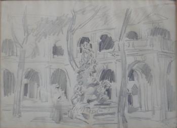 Adolf Kaspar - Courtyard with fountain Adolf Kaspar - Courtyard with fountain