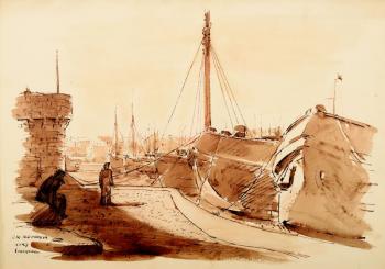 A harbor in a French town A harbor in a French town