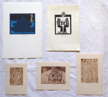 Miroslav Houra - 4x Ex libris, 1x color linocut Miroslav Houra - 4x Ex libris, 1x color linocut