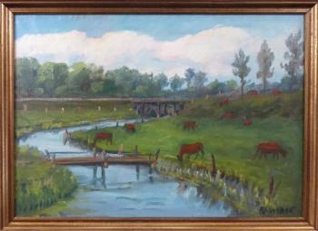 On the pasture by the river - signed in Cyrillic On the pasture by the river - signed in Cyrillic