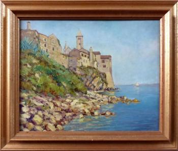 Ancient town by the sea with church towers Ancient town by the sea with church towers